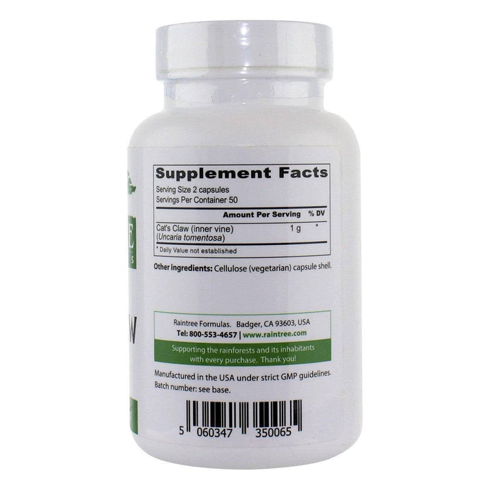 RainTree Formulas Cat's Claw 500 mg - 100 Vegetarian Capsules - Health As It Ought to Be
