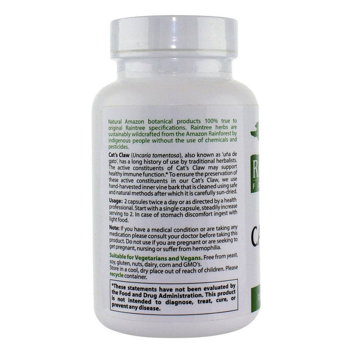 RainTree Formulas Cat's Claw 500 mg - 100 Vegetarian Capsules - Health As It Ought to Be