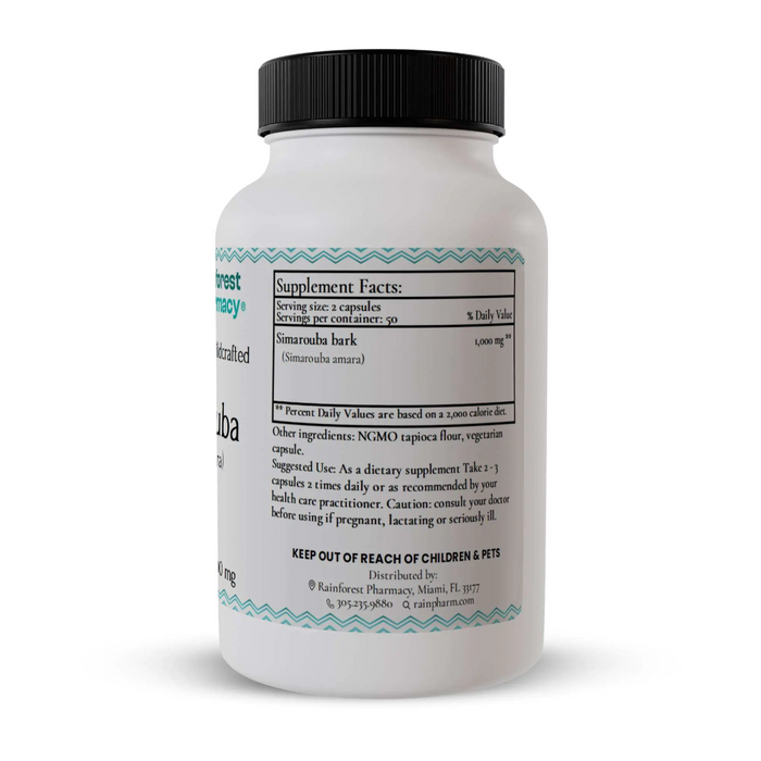 Rainforest Pharmacy Simarouba 500 mg - 100 Vegetarian Capsules - Health As It Ought to Be
