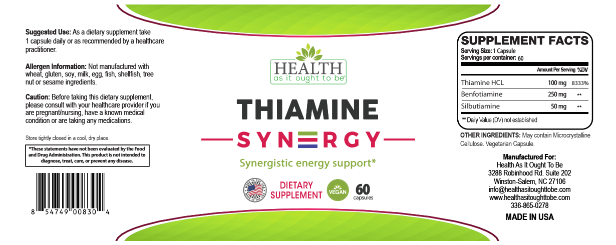 HAIOTB Thiamine Syn3rgy (Thiamine, Benfotiamine, Silbutiamine) - 60 Capsules - Health As It Ought to Be