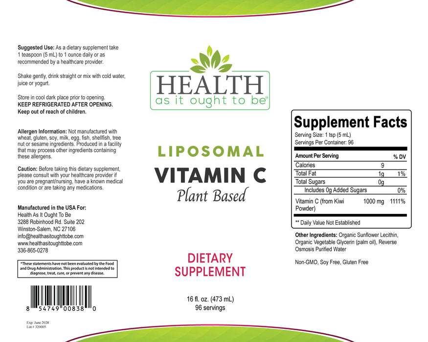 HAIOTB Liposomal Vitamin C Plant Based - 16 oz.