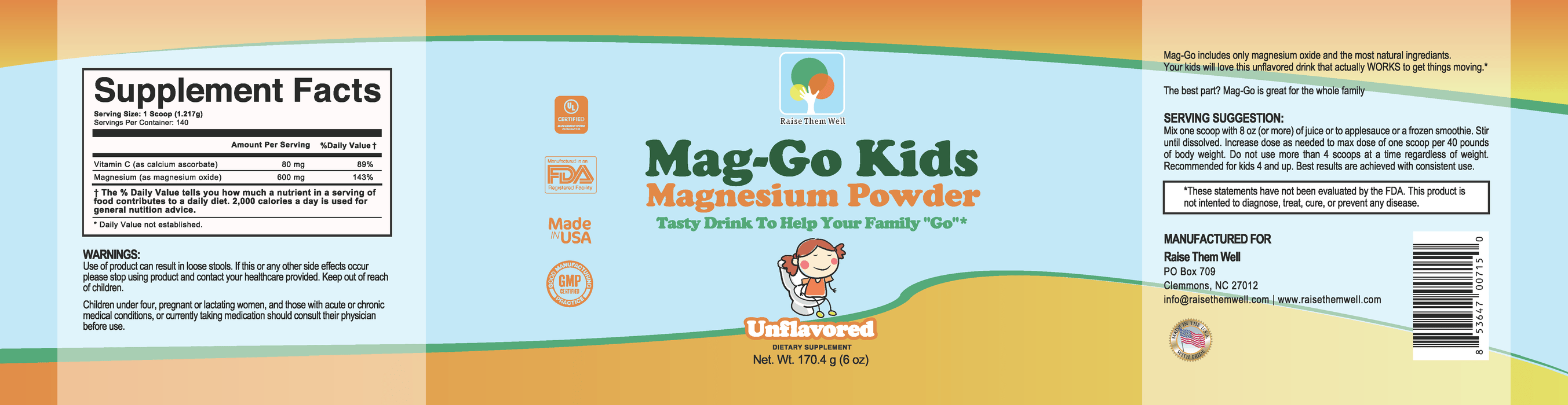 Raise Them Well Mag Go Kids - Kid Safe Magnesium Powder (Unflavored ...